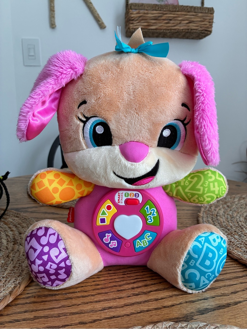 Fisher-Price Pink and Multicolor Plush Puppy Learning Toy